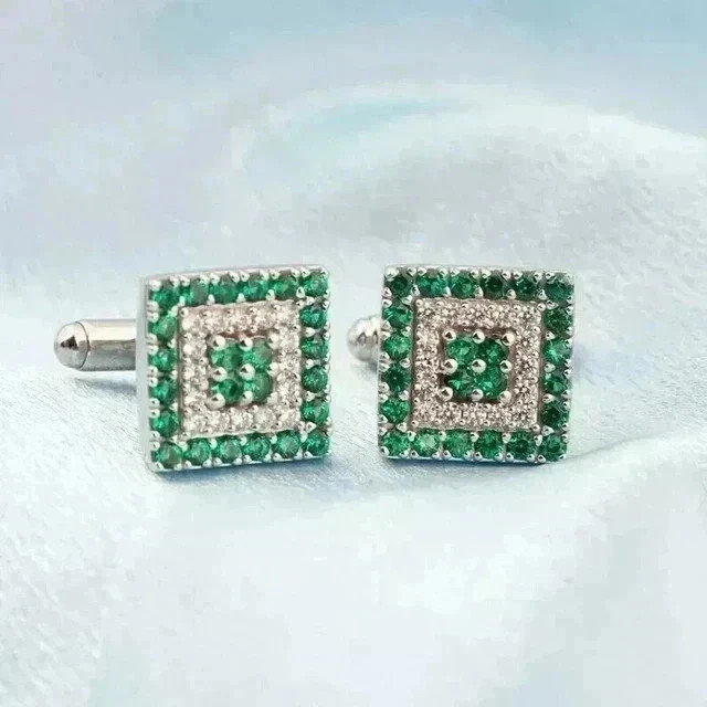 3.2Ct Round Lab-Created Emerald Men’s Wedding Cufflinks 14K White Gold Plated
