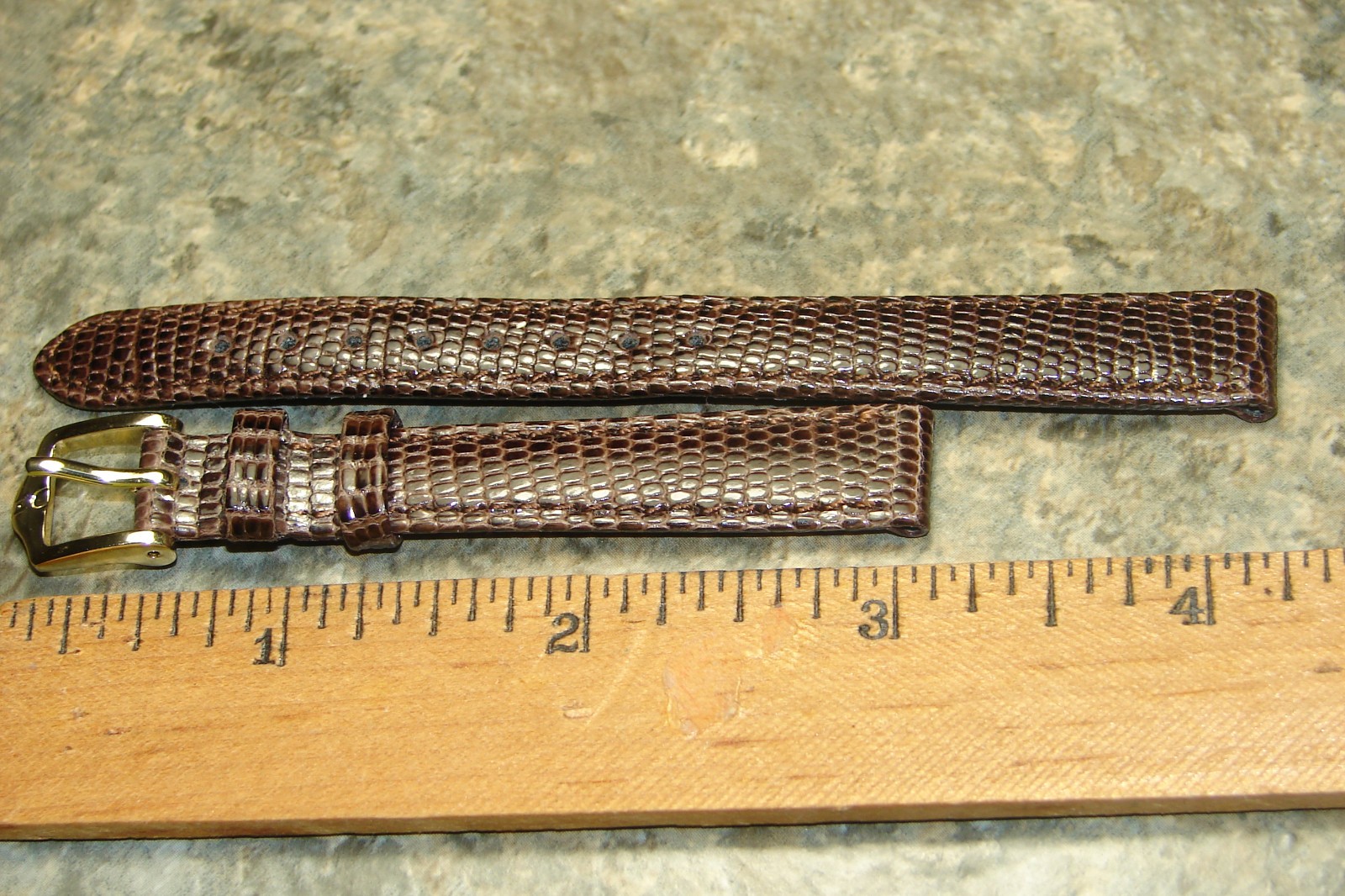 12mm Hirsch Genuine Lizard Leather Stitched Brown Reptile Watch Band,Ladies,NOS