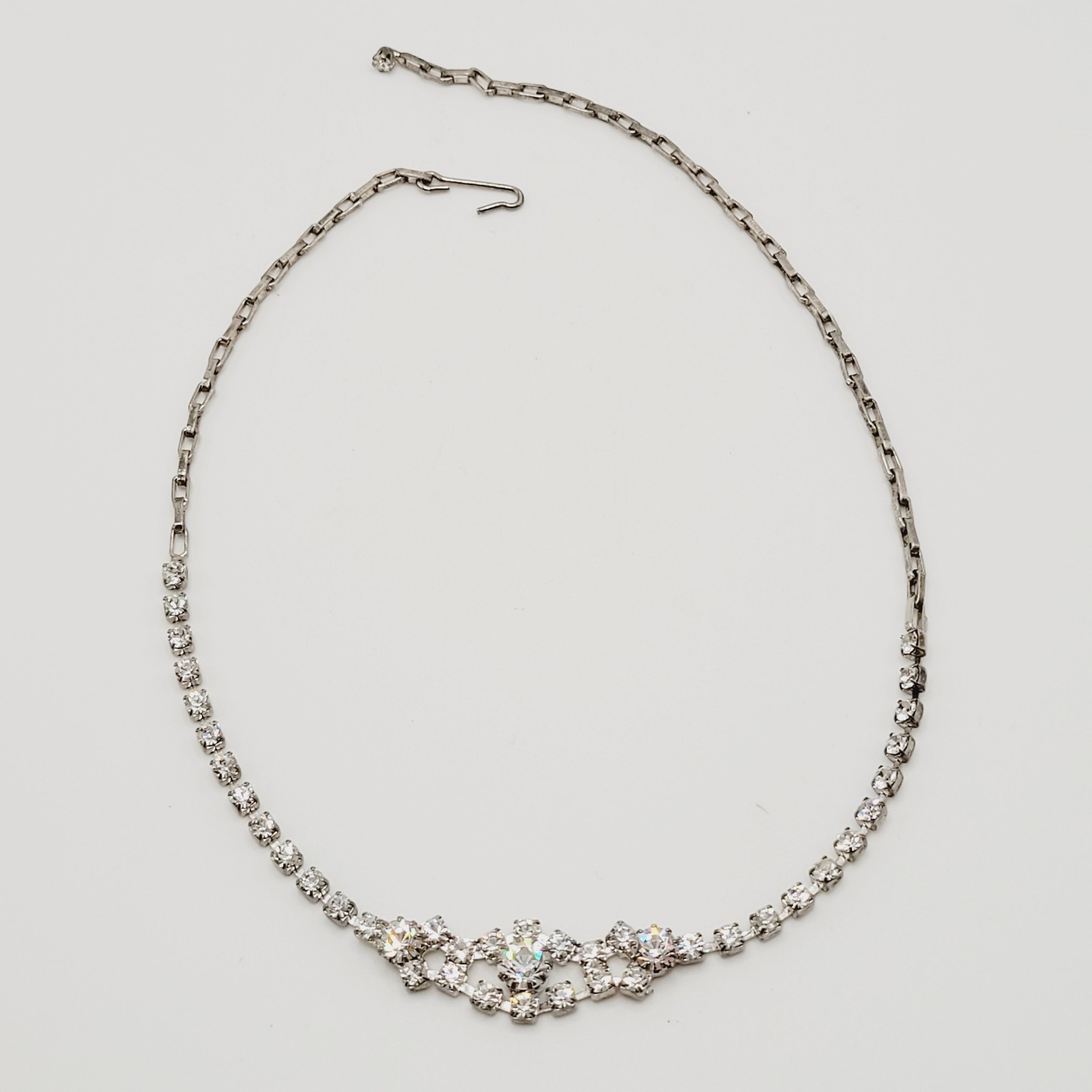 Dainty Rhinestone Choker Collar Art Deco Eye Part Chain Vintage Necklace 15 Inch