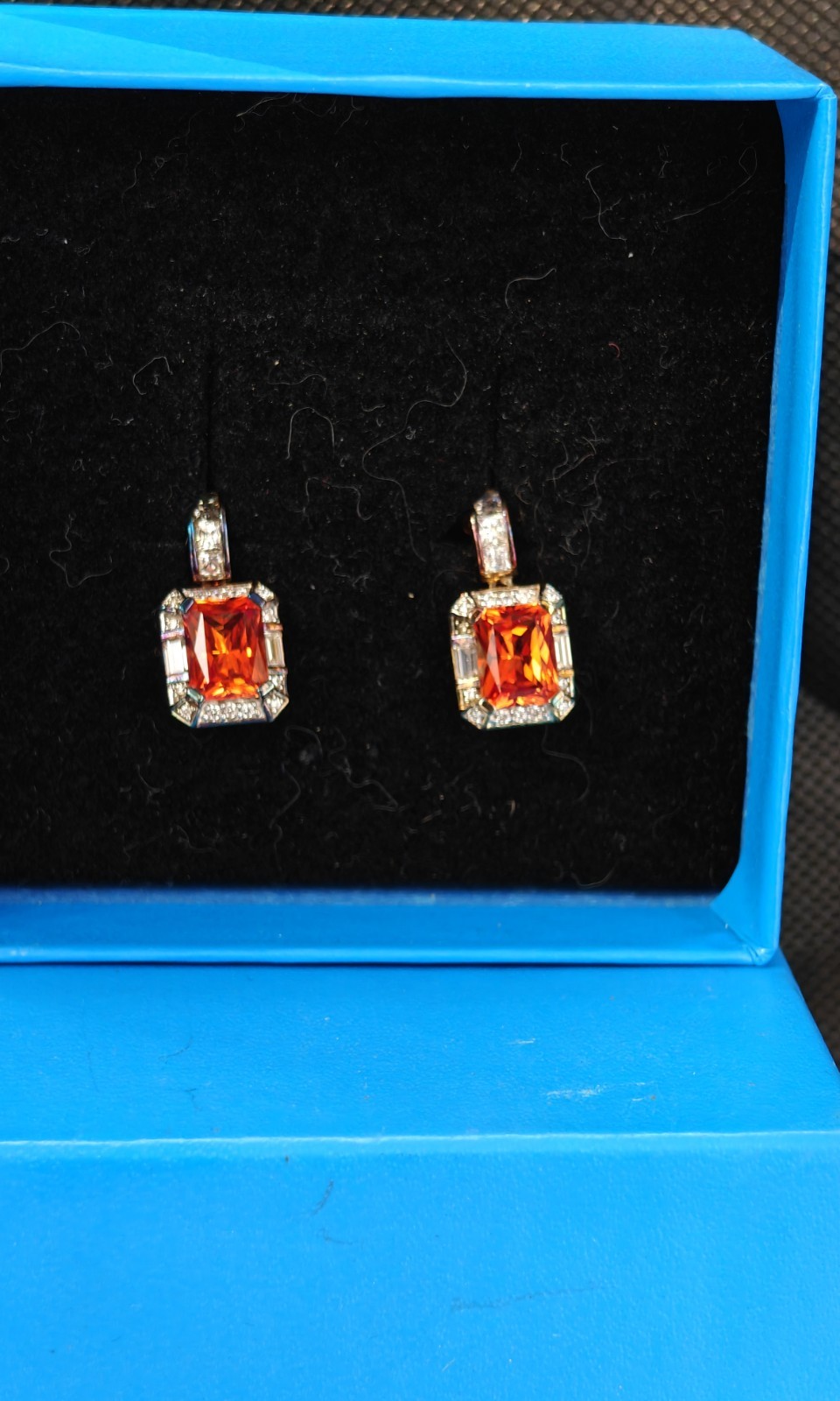 Victoria Wieck Padparadscha Sapphire Earrings rare & emerald-cut orange gemstone