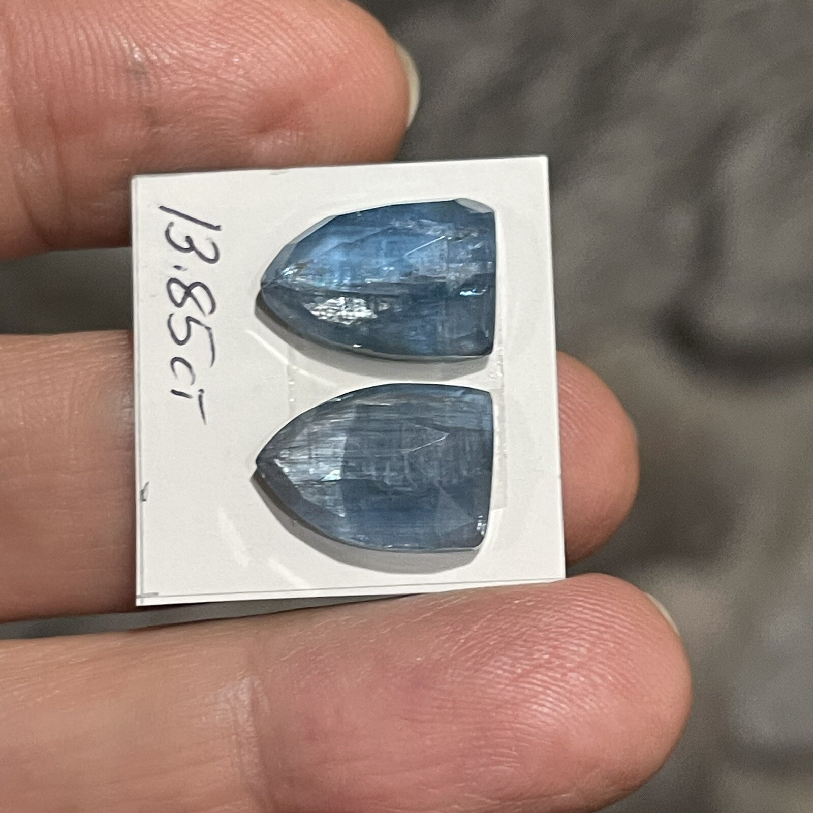 13.85ct 14x10x4.7mm Pair Aqua Blue Kyanite Shield Cut Faceted Cabochons Gems