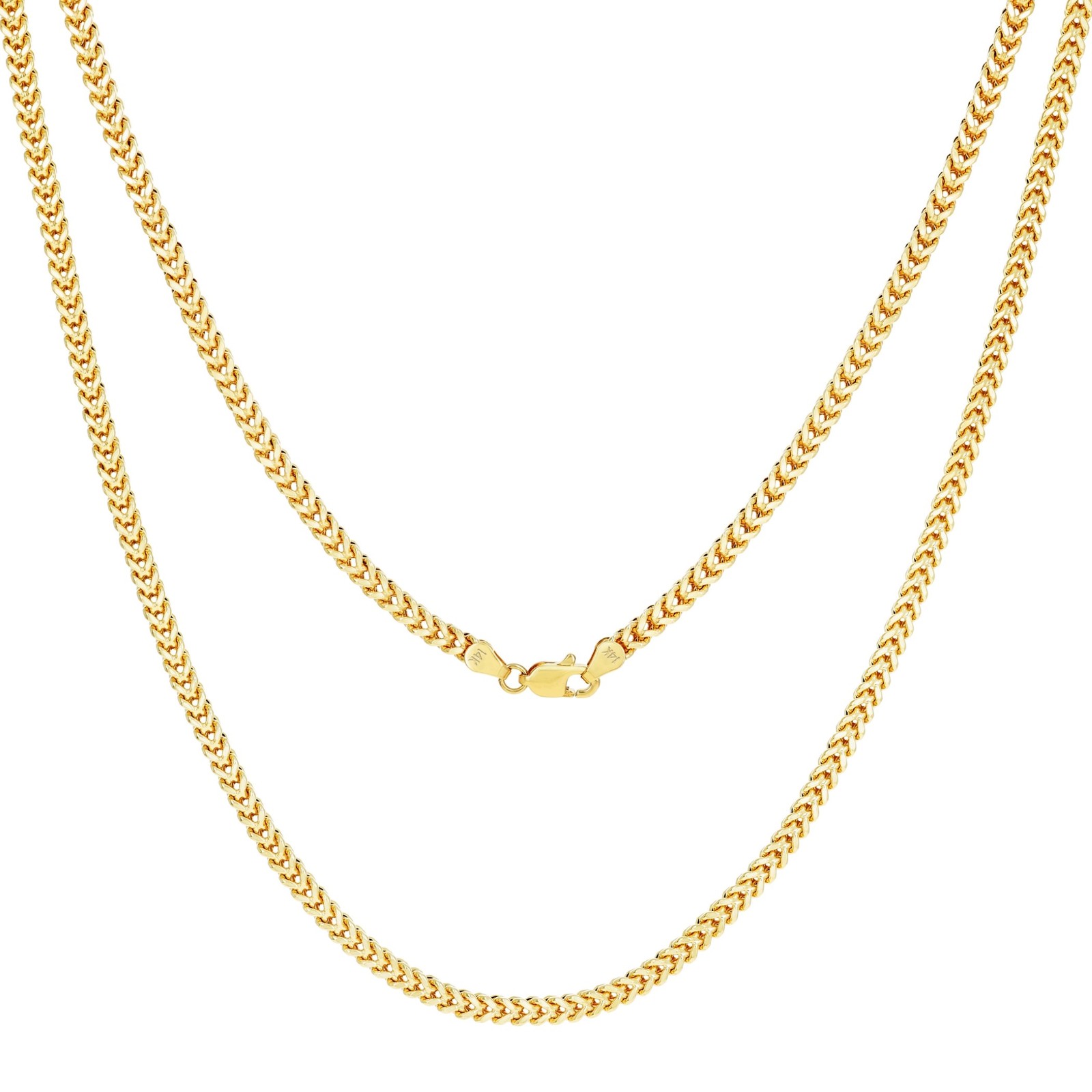 14K Yellow Gold 2.5mm Foxtail Wheat Box Franco Necklace Chain Mens Womens 20″