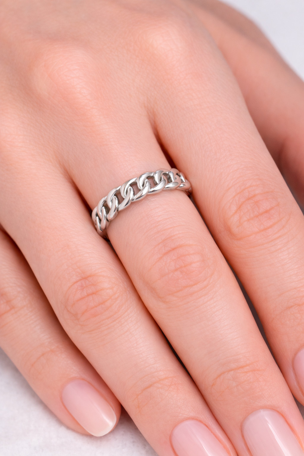 Lightweight White Gold Cuban Link Chain Band Ring 5mm Unisex Polished 10K ✨14K