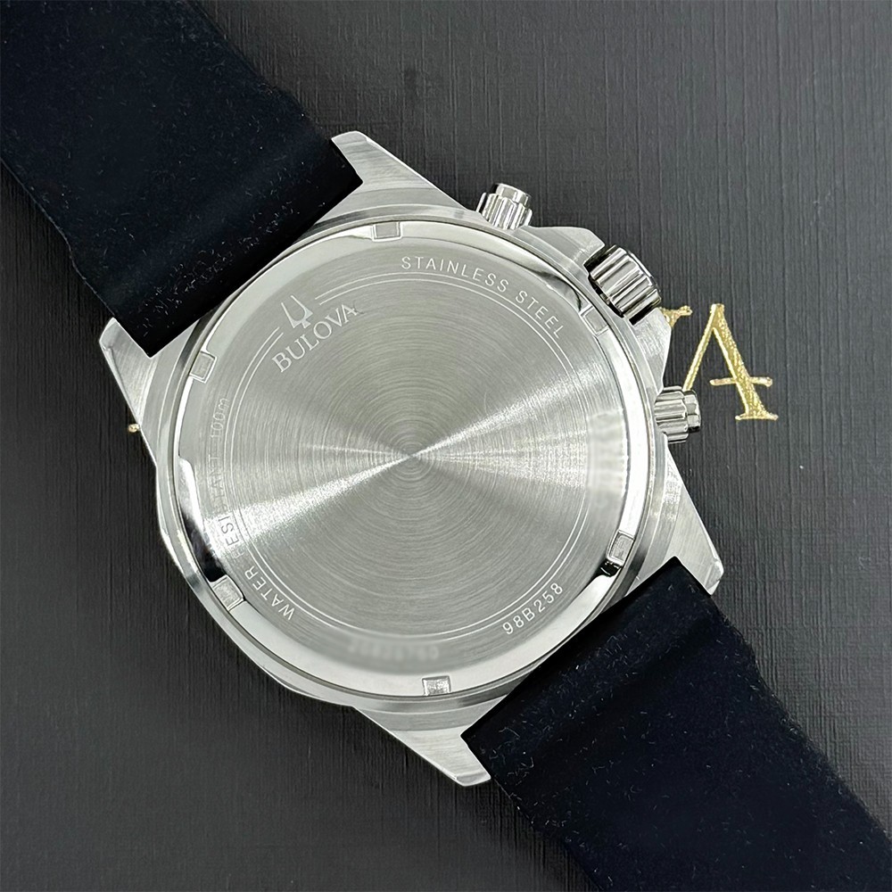 Bulova Men’s Marine Star Quartz Blue Dial Black Rubber Strap Watch 98B258