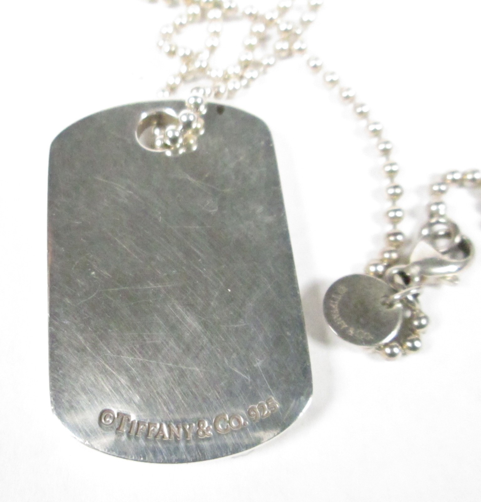 AUTHENTIC Tiffany & Co. ID Tag Pendant, 18 In Necklace & Pouch, RETIRED, 22.5 g