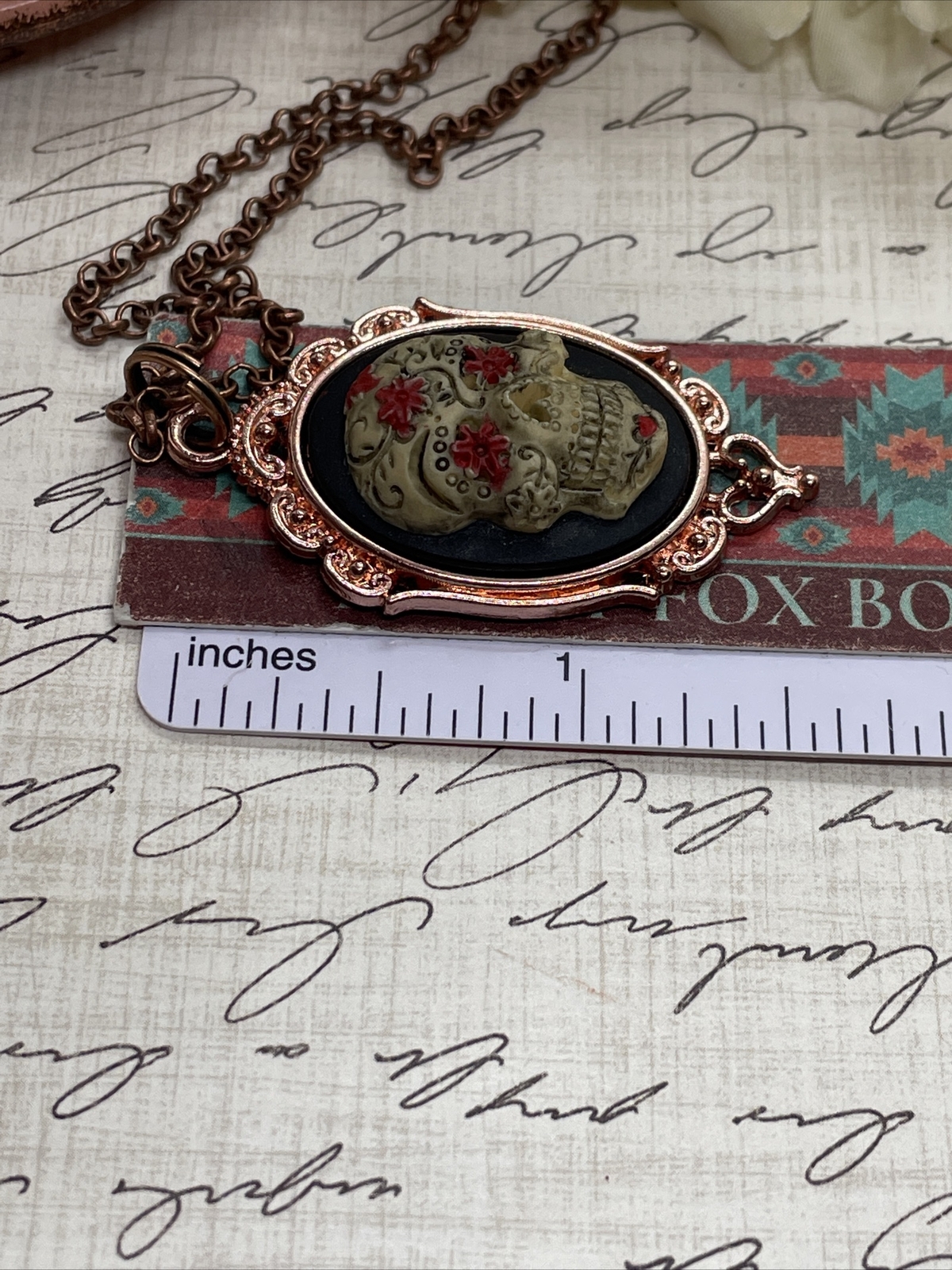 Sugar Skull Gothic Heart Wedding Rose Gold Party Birthday gift necklace Cameo