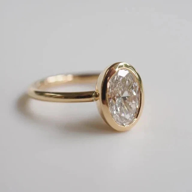 2Ct Oval Cut Lab-Created Diamond Bezel Set Wedding Ring 14k Yellow Gold Plated