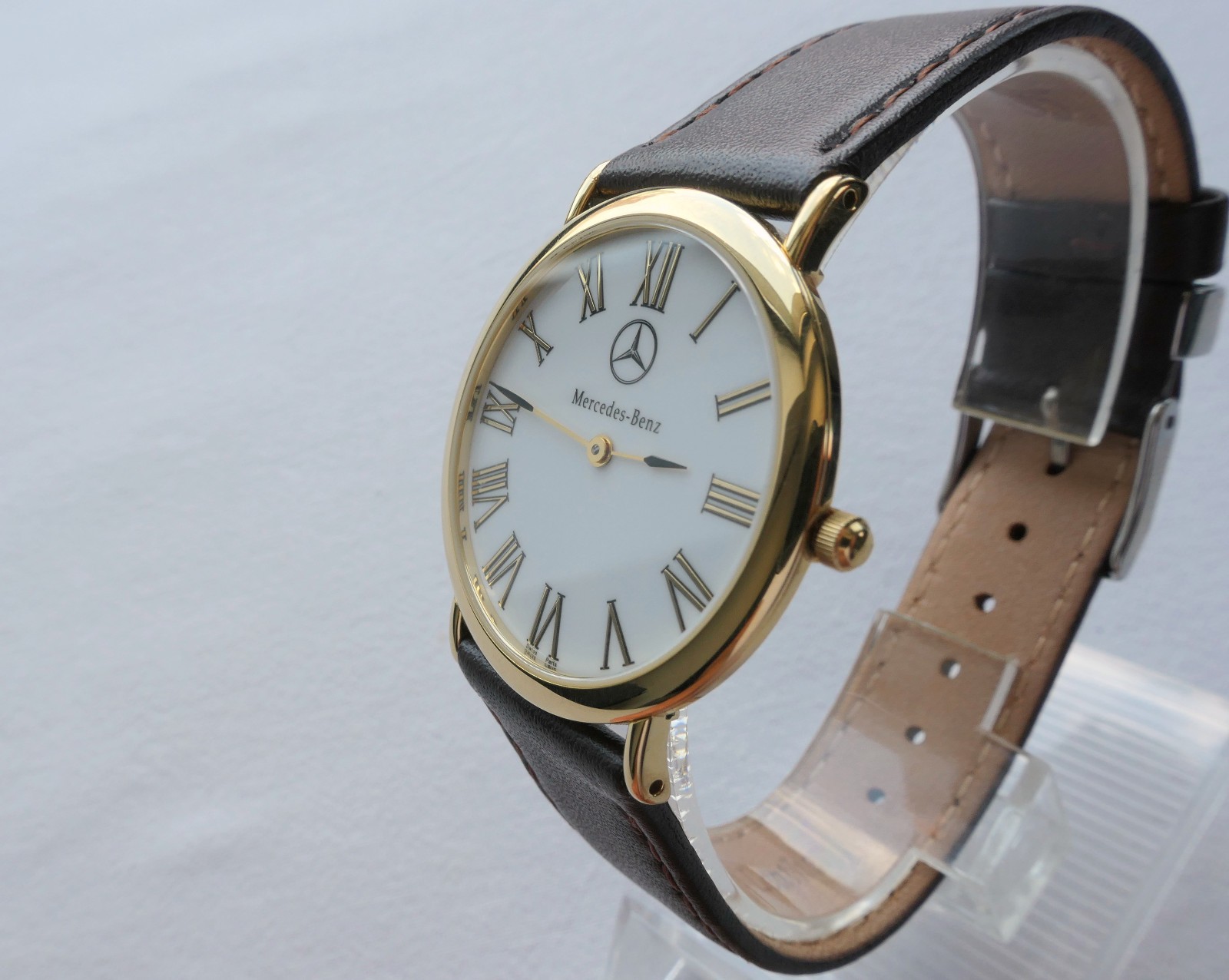 Mercedes Benz Classic Car Accessory 18k Gold Plated Swiss Made Luxury Watch