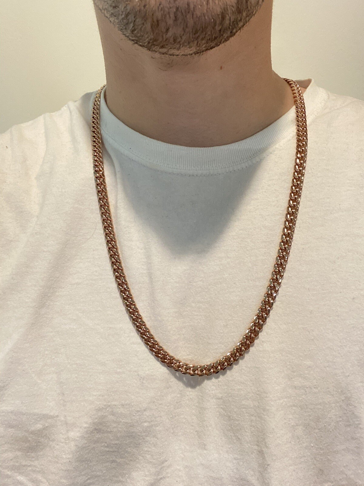 8mm Mens Miami Cuban Link Necklace 14k Rose Gold Plated Stainless Real Chain