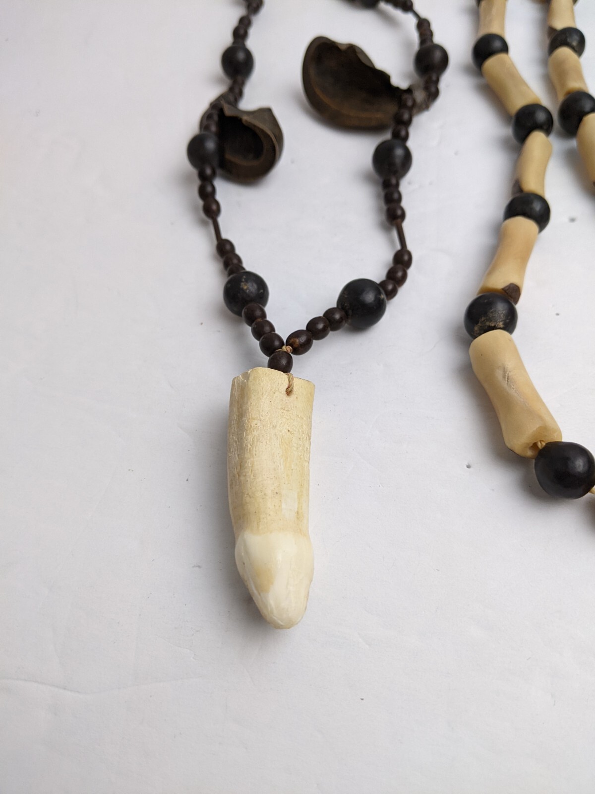 3 Vtg South American Tribal Necklaces Penis Bone Jaw Bone, Seeds, Bamboo, Nuts