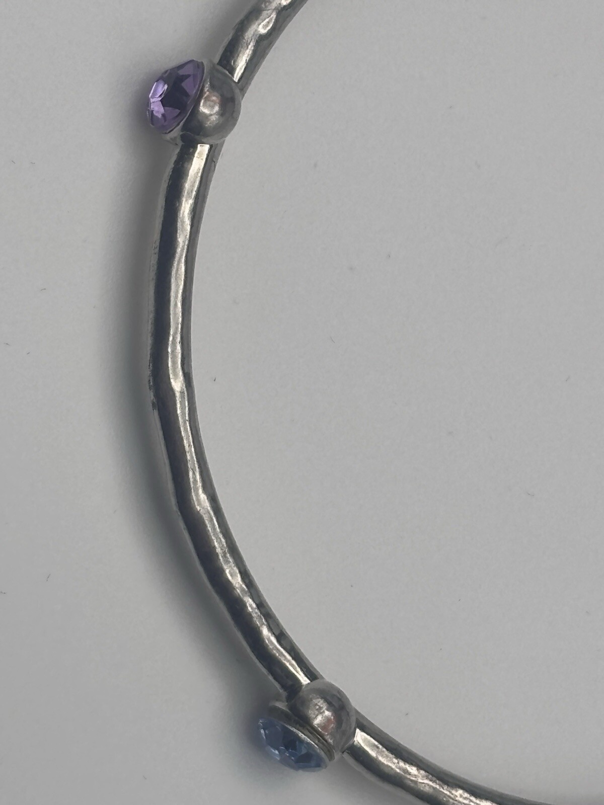Multi-Stone Bangle Round Cut Silver Tone Blue Pink Green Purple 8 Inches