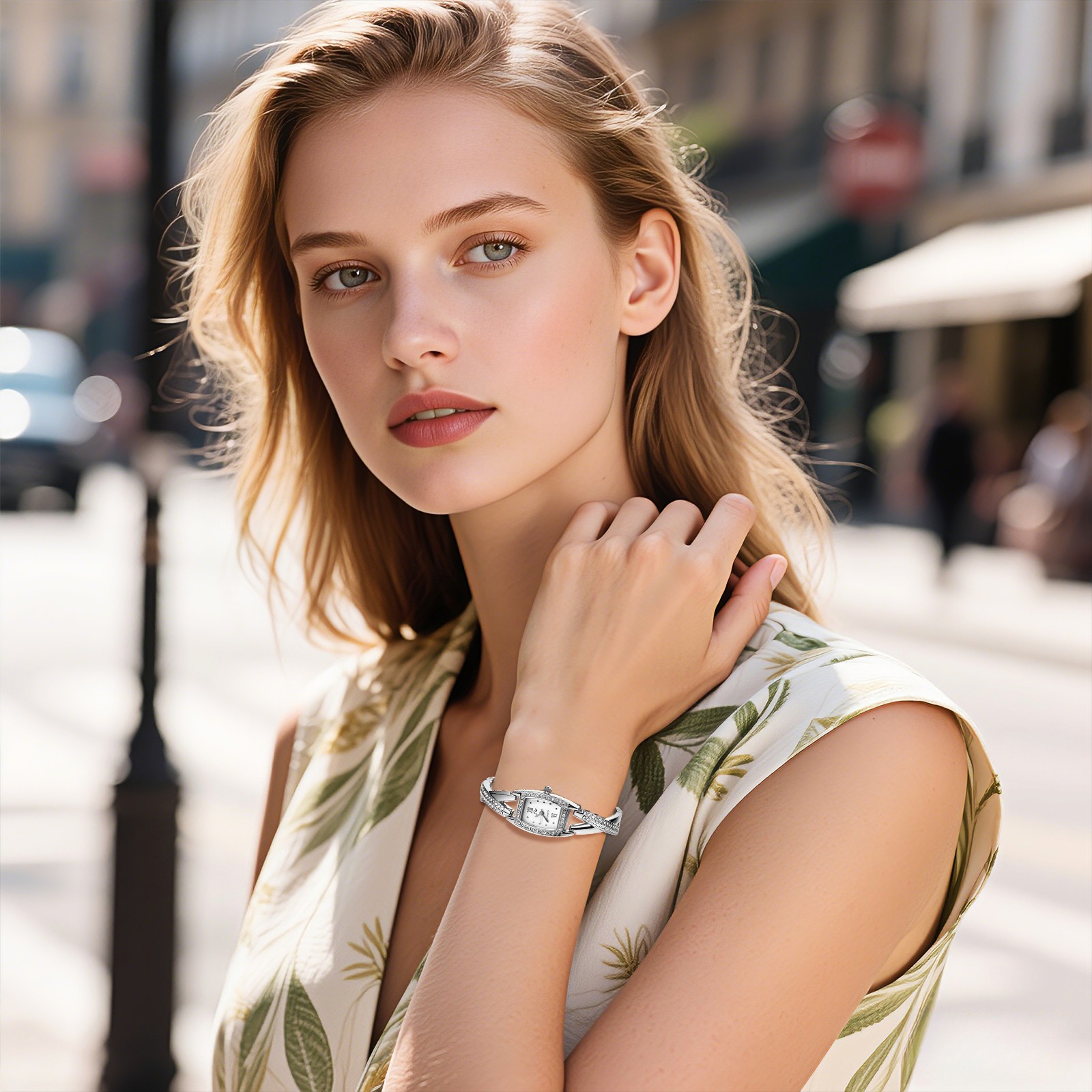 Women’s Elegant Rhinestone Tonneau Barrel Analog Quartz Bracelet Wrist Watch
