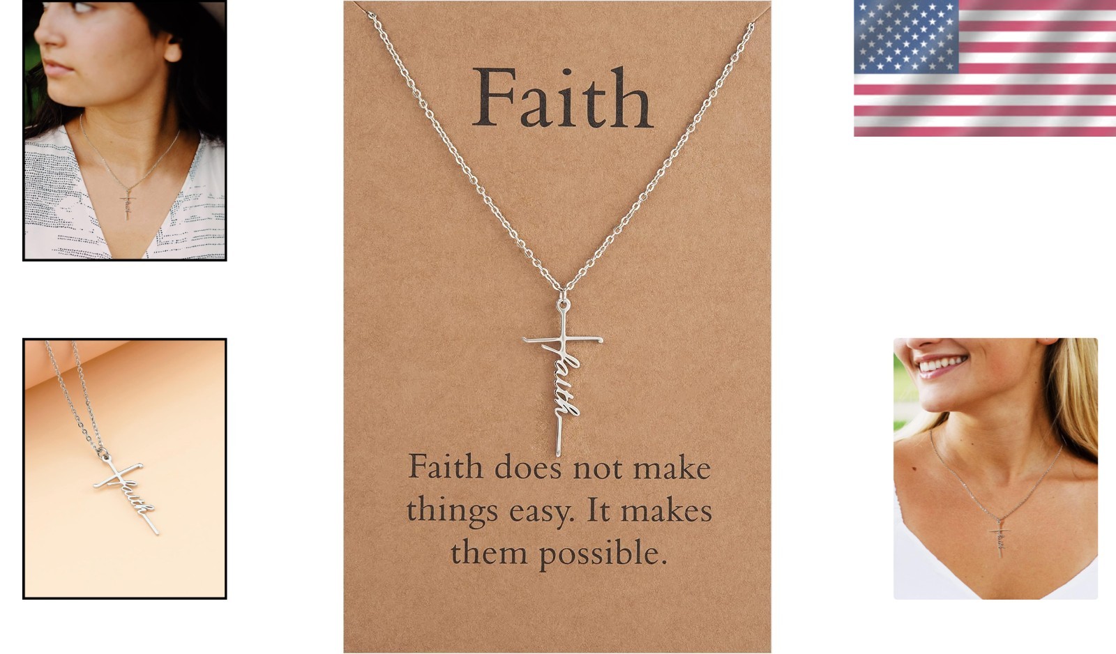 Silver Faith Cross Pendant Necklace – Elegant Christian Jewelry Gift for Women