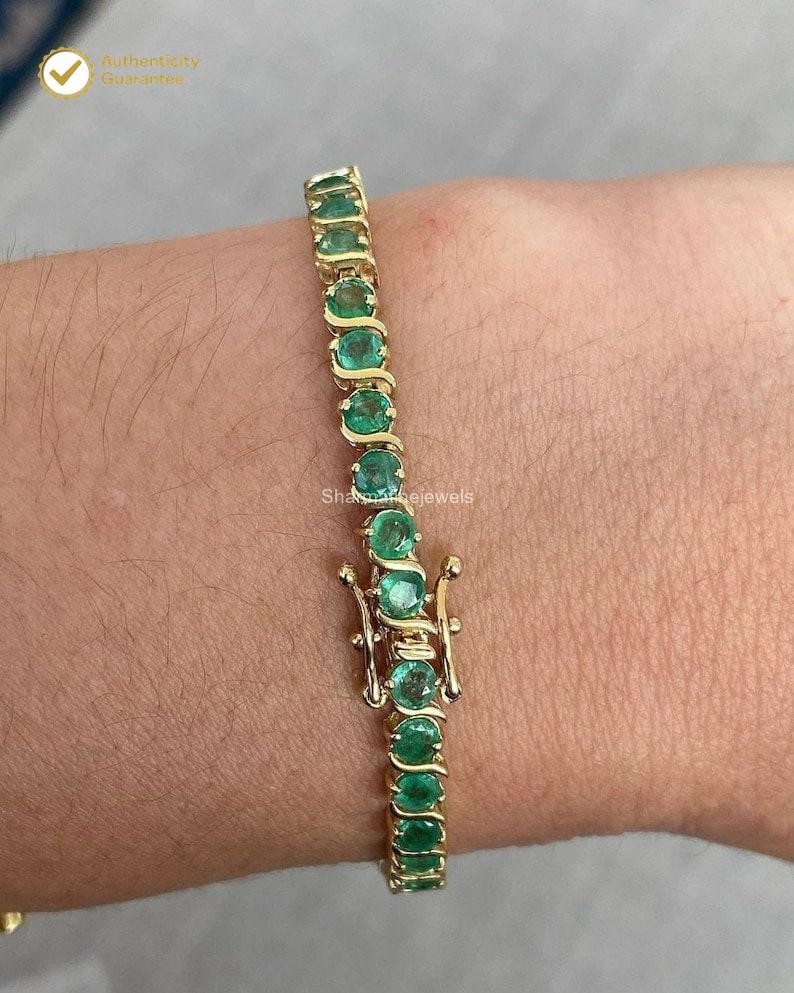 6.50Ct Round Natural Green Emerald Wedding Tennis Bracelet 14k Yellow Gold