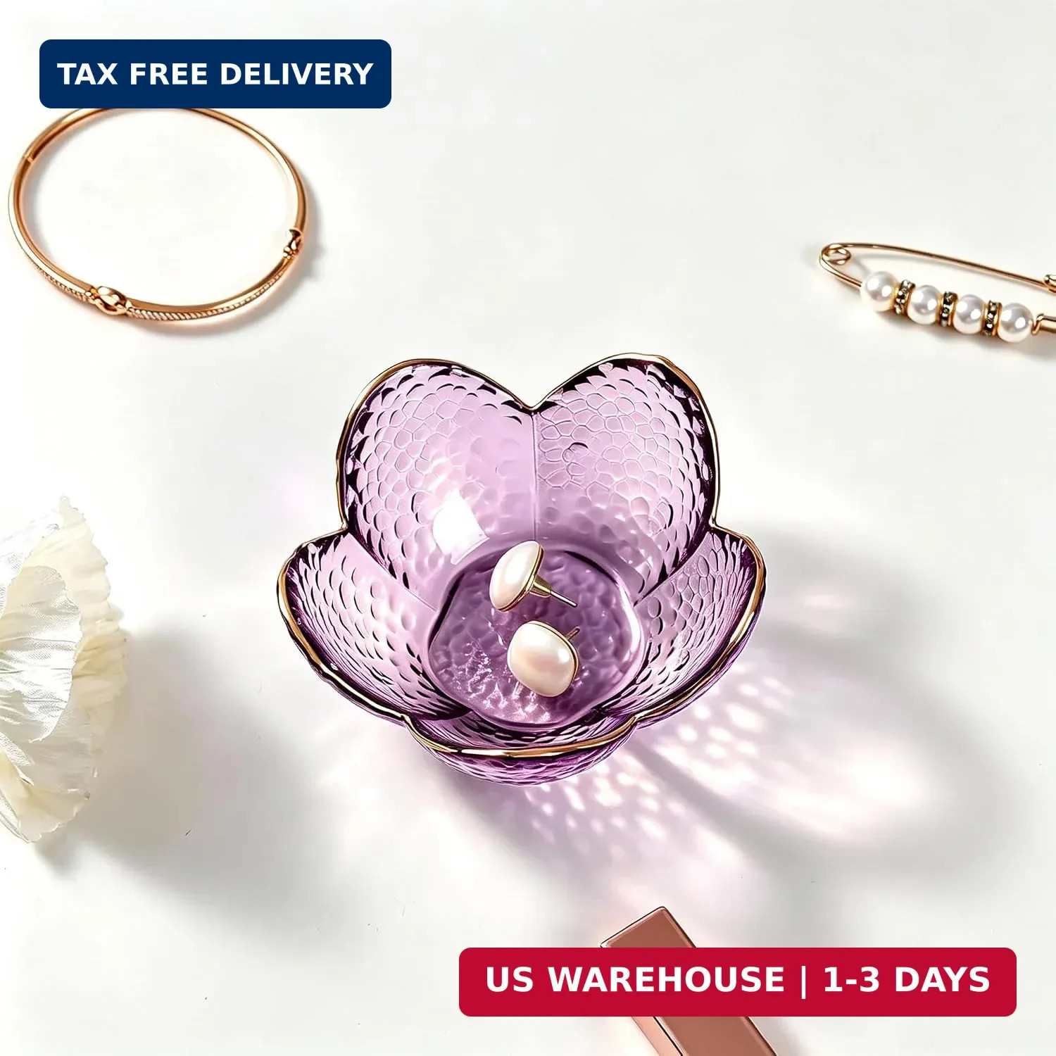Purple Flower Jewelry Dish Glass Ring Holder Dish Jewelry Tray Cute Vanity Organ