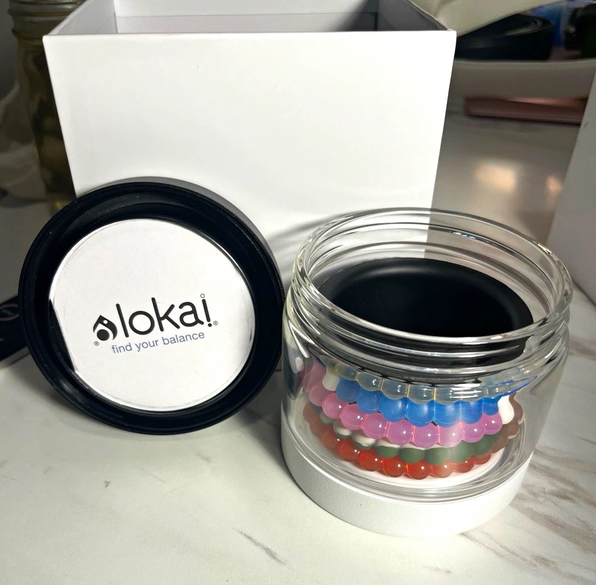 Lokai Multicolor Round Beaded Stretch Bracelet Set w/ Jar Container-XL