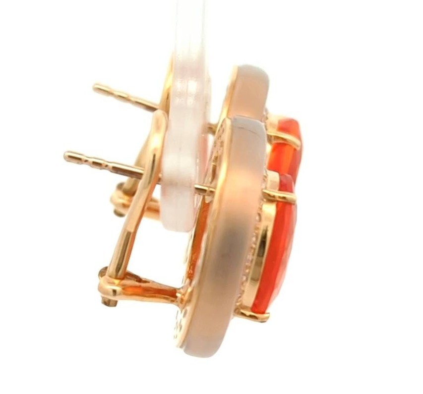 Video 13.21CT 18K Yellow Gold Natural Fire Opal Chalcedony Diamond Earrings