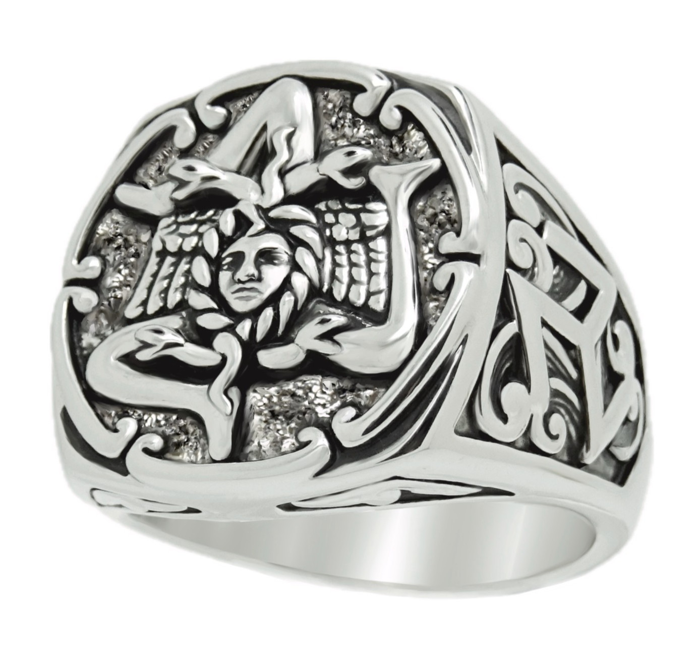 Sicilian Trinacria Medusa Ring 18K White Gold Plated Brass Men Women Triskelion