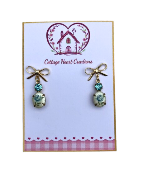 Vintage Style 18K Gold Plated Blue Rose Austrian Crystal Drop Earrings Romantic