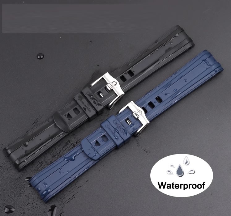 20mm Curved Blue Rubber Silicone Strap for OMEGA Seamaster 300M Diver 42MM