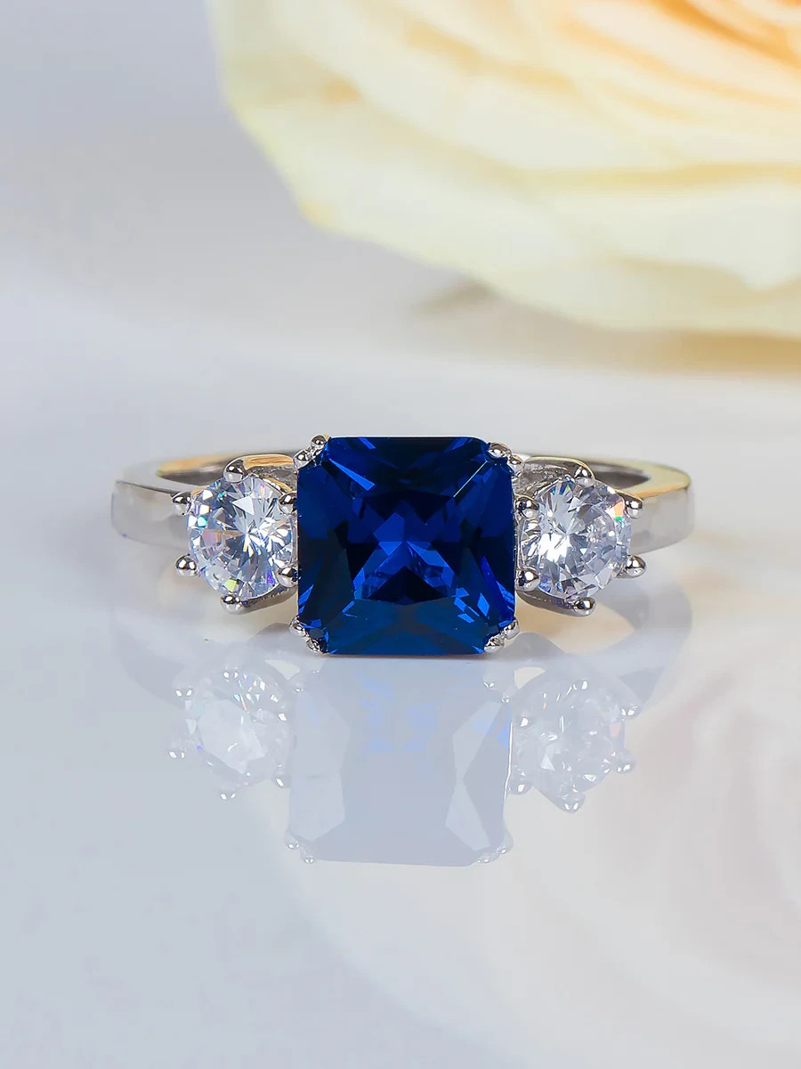 2.50 Ct Cushion Natural Sapphire & Diamond Wedding Ring 14K White Gold Size 5