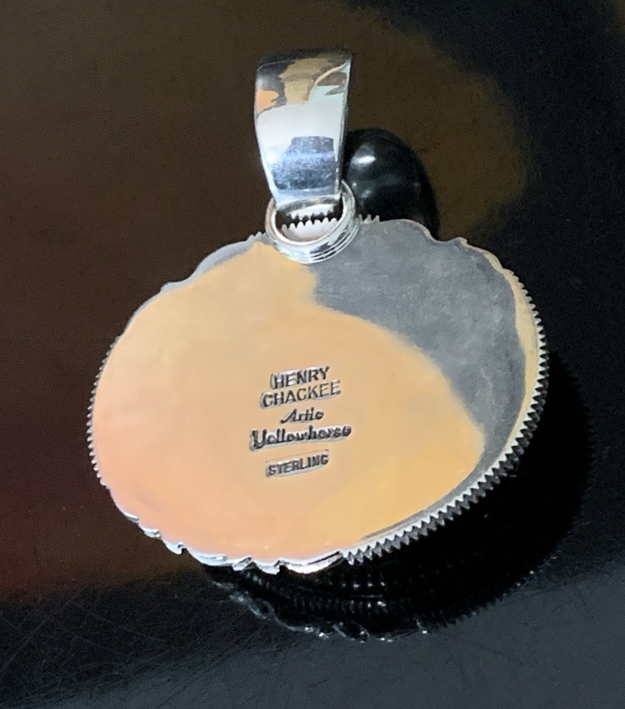 HENRY CHACKEE ARTIE YELLOWHORSE NAVAJO STERLING SILVER ONYX PENDANT 29.9 GRAMS