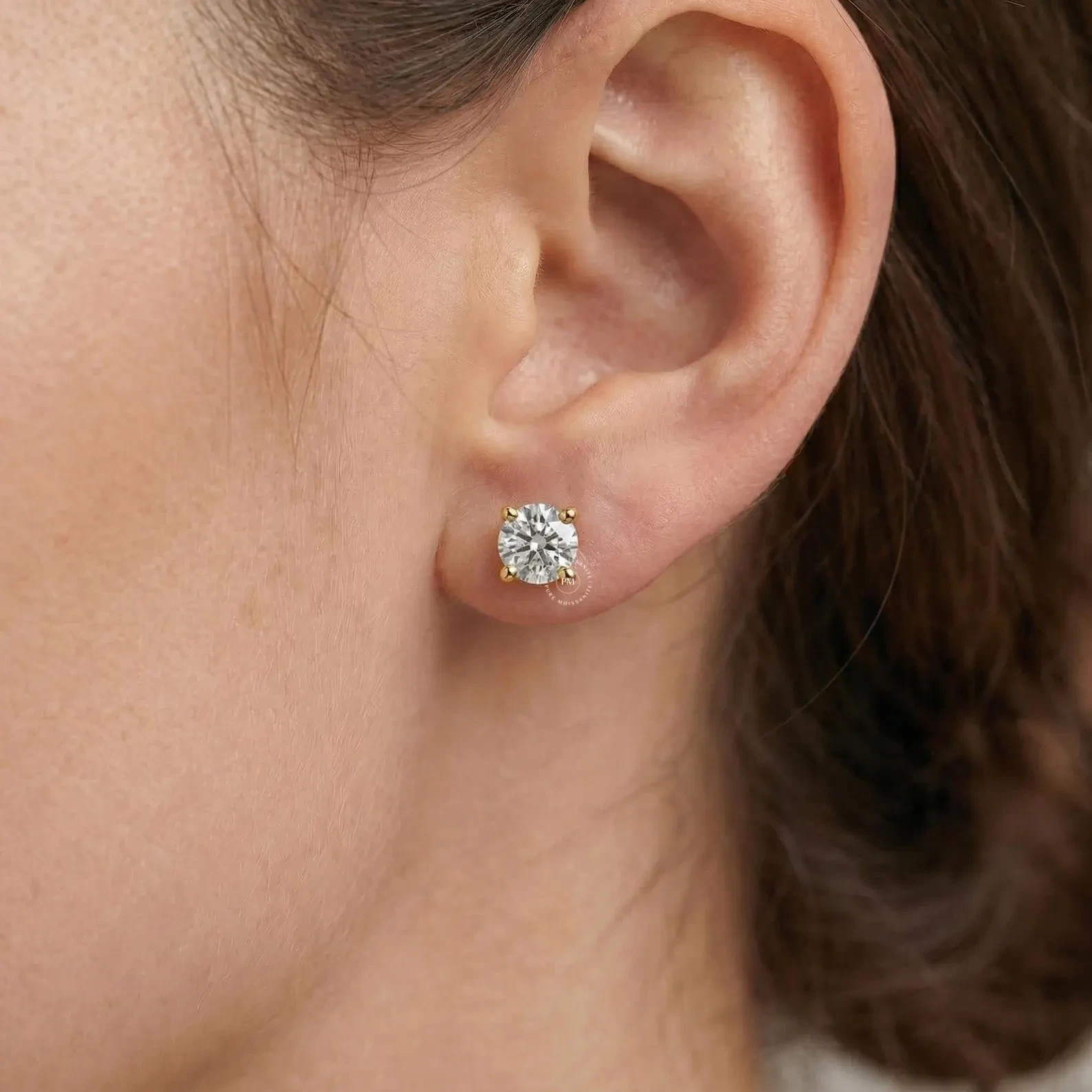 2.0 CT ROUND CUT GRA MOISSANITE STUDS 14K YELLOW GOLD PLATED EARRINGS GIFT