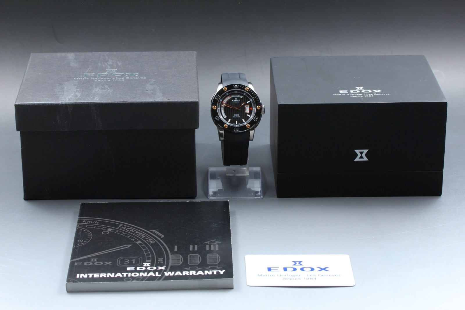 [NEAR MINT w Box] EDOX Class-1 Day Date 83005-TINR-NIR Titanium AT Men Watch JPN