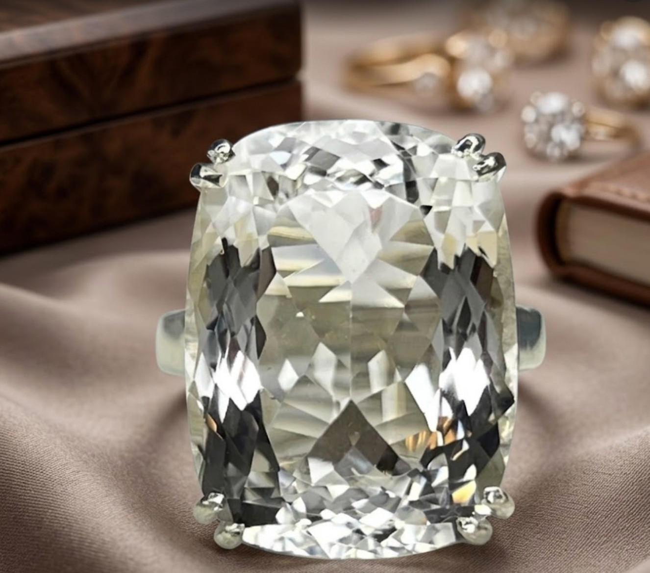 925 Silver, Amazing White Diamond Solitaire Ring, HUGE 38 Ct Certified Treated