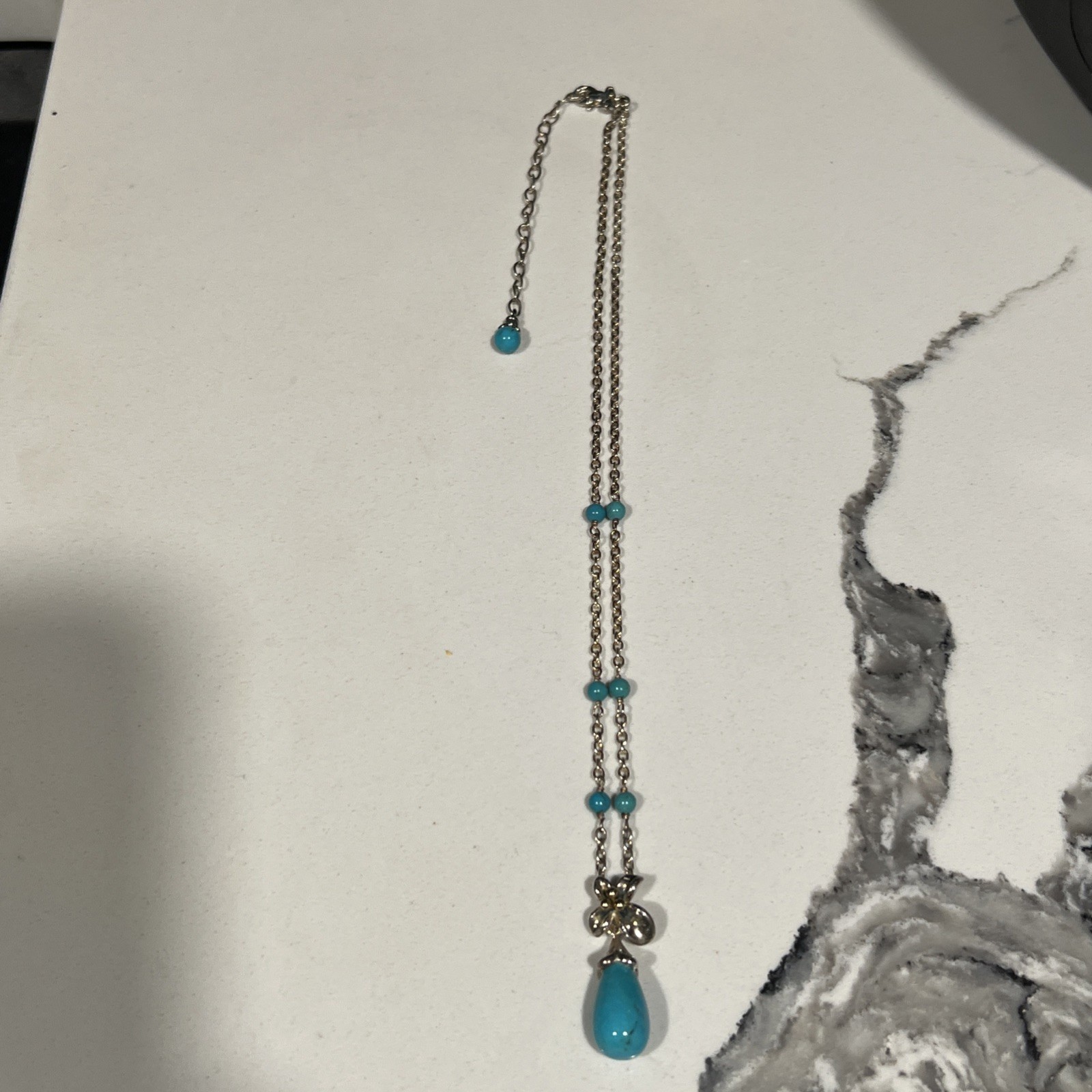 Ann King Turquoise Drop Chain Necklace925 Sterling Silver 18K Gold Accents