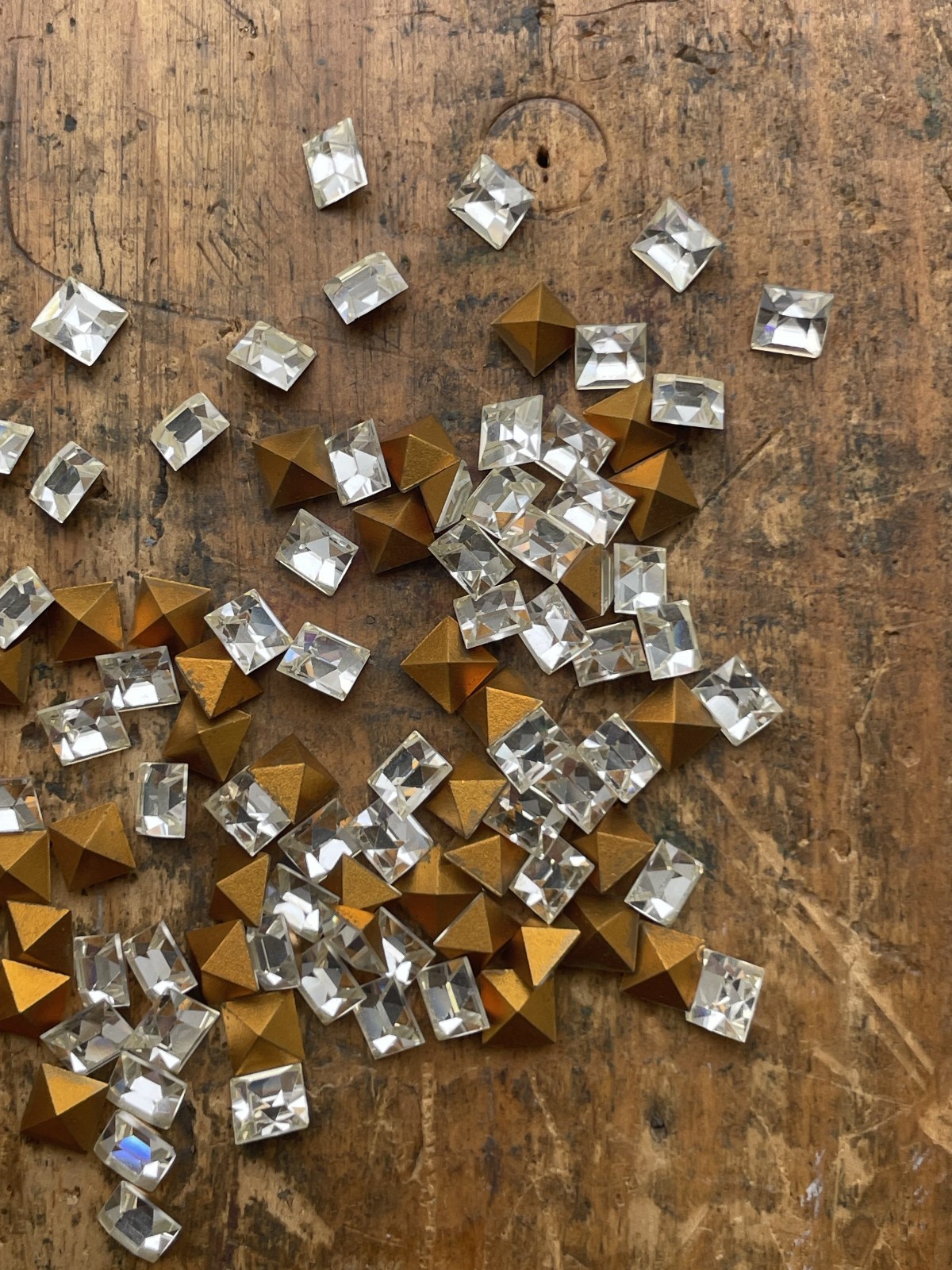 (1 Gross=144) NEW Vintage SWAROVSKI 6mm Crystal Square Faceted Gold Foiled