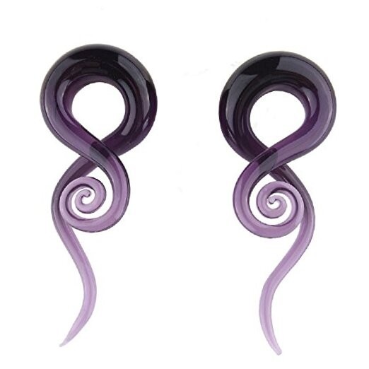 2Pcs Purple Ear Glass Spiral Tapers Plugs Tunnels Expander Hanger 00g(10mm)
