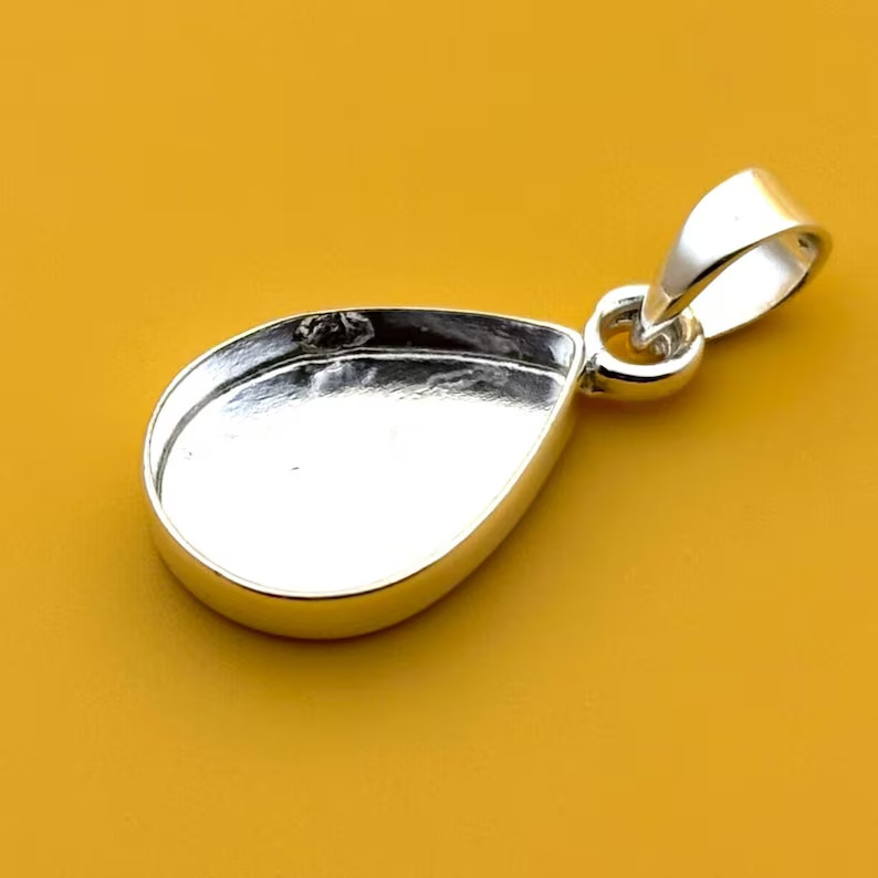 925 Sterling Silver 5x7mm Pear Bezel Pendant Setting Jewelry Making