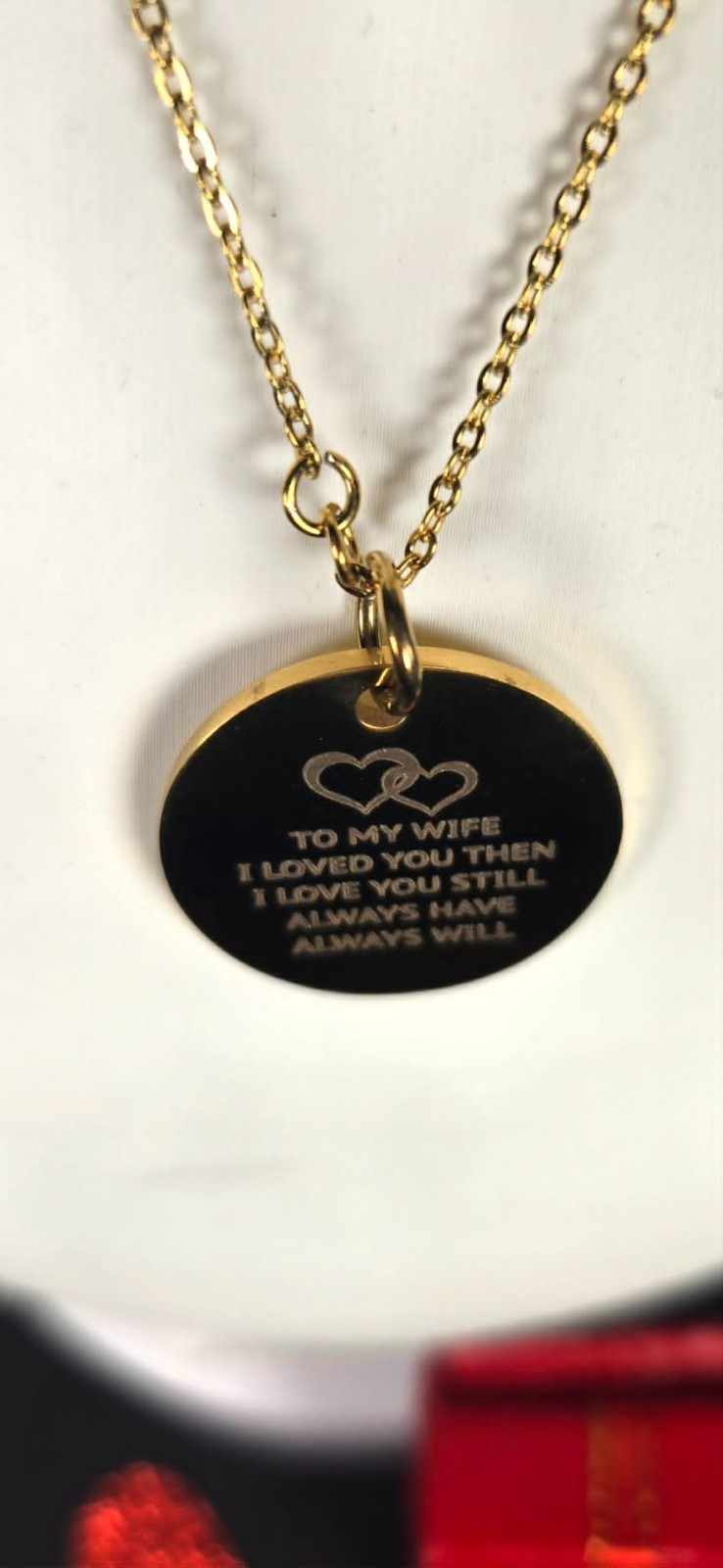 To My Wife Gold-tone Necklace Pendant Engraved Anniversary Gift Box Included