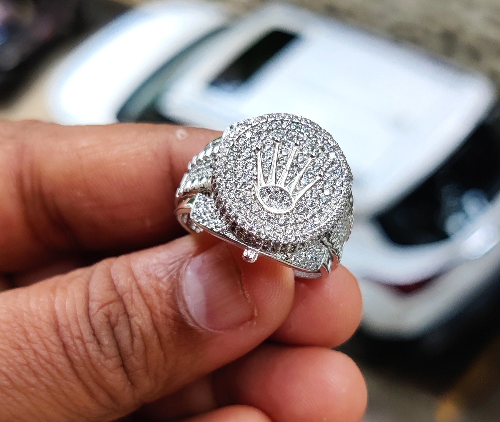 2.80Ct Lab-Created Diamond Cluster Men’s Engagement Ring 14K White Gold Plated