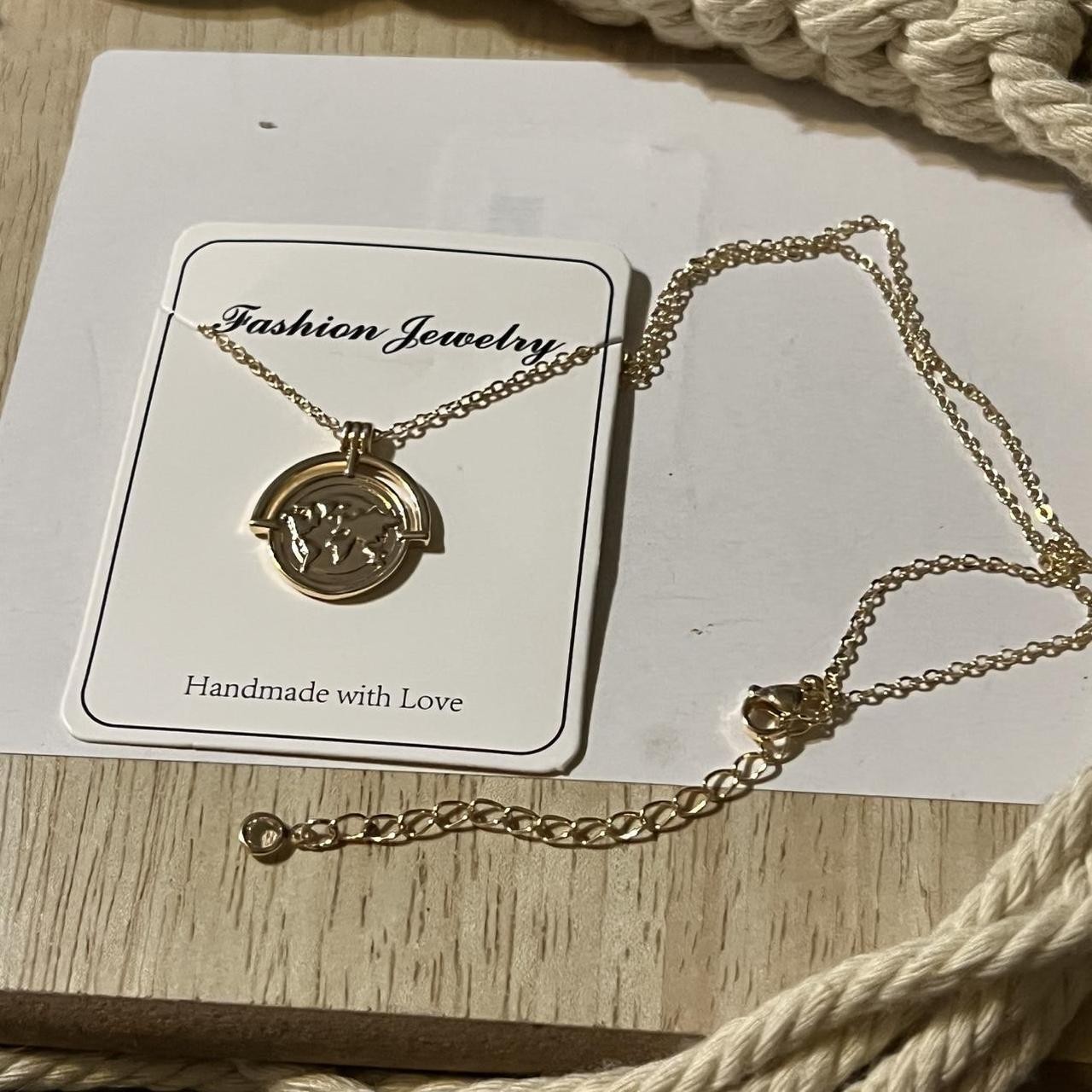 Gold World Map Globe Medallion Pendant Necklace Boho