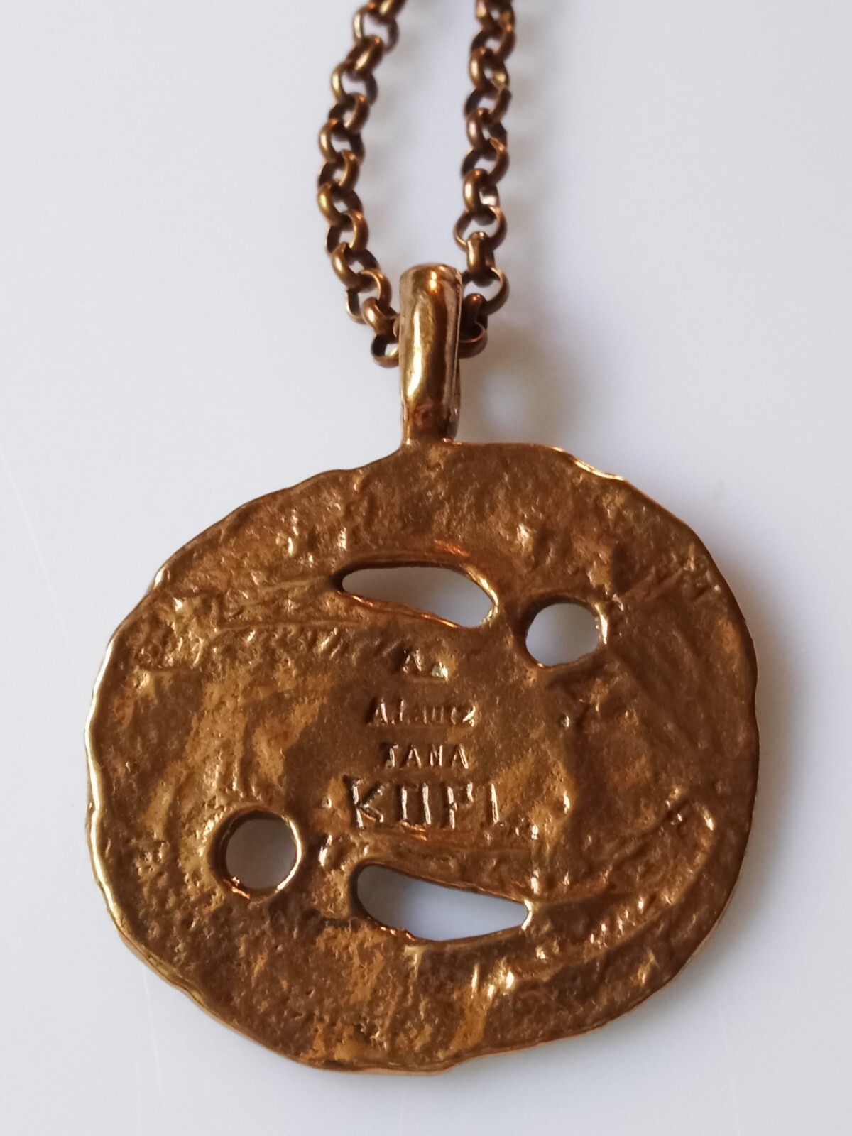 Vintage Estate Modernist A.Lautz Tana-KOPI Danish Viking Brass Pendant Necklace