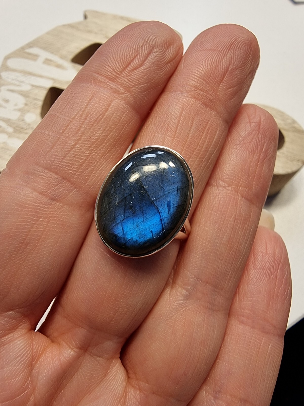 NEW Luxury 925 Sterling Silver Ring with Real Blue Labradorite, Size 6-11, Oval