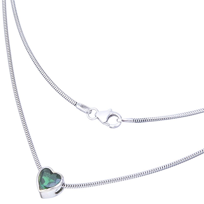 Dark Green Colour Stone Heart Pendant Necklace 585 White Gold