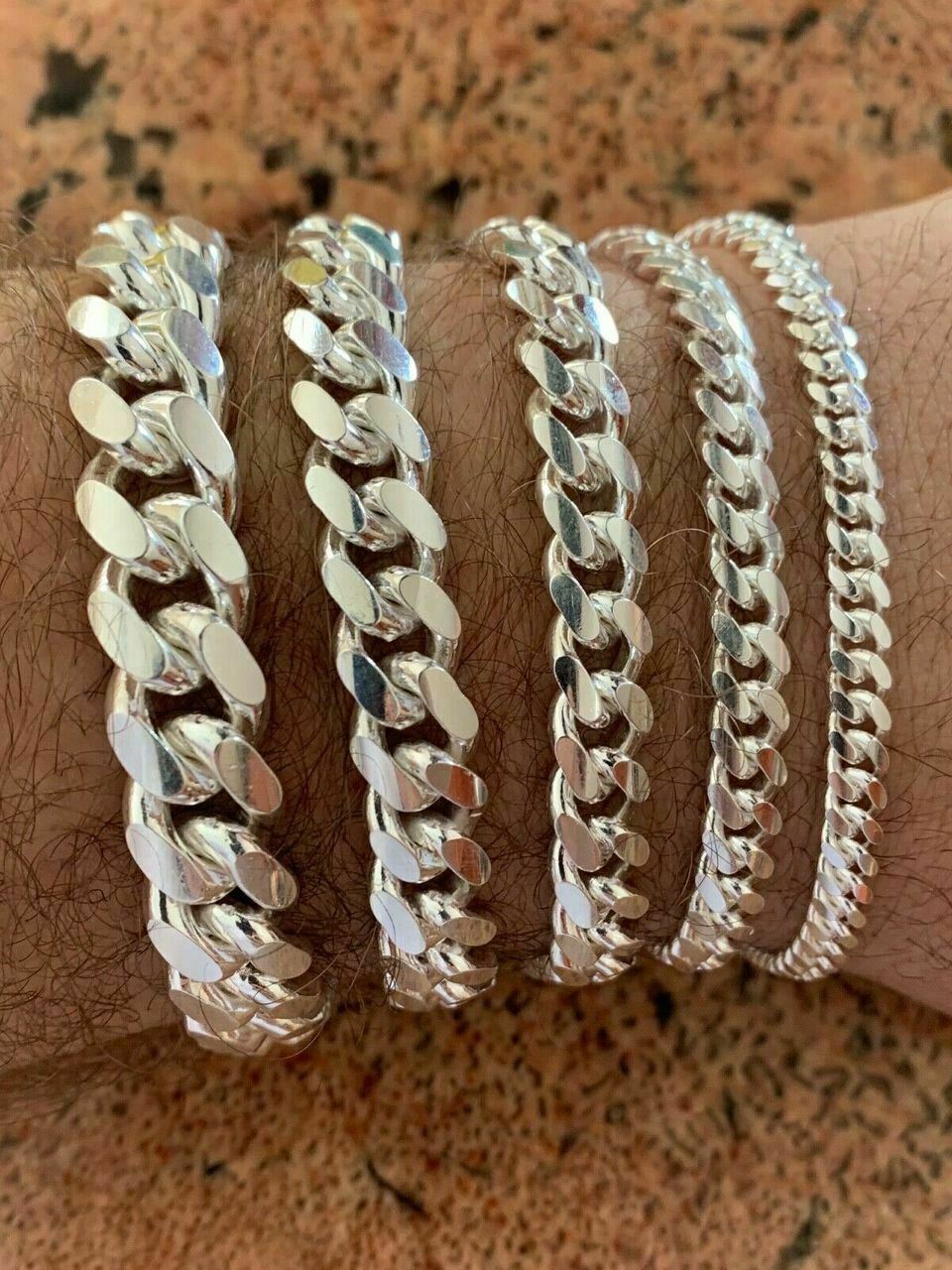 Mens Real Solid 925 Sterling Silver Miami Cuban Bracelet 4-12mm 6.5-9″Heavy Link