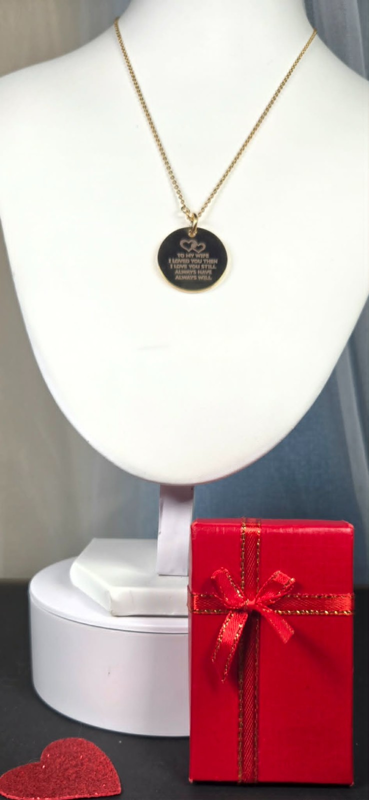 To My Wife Gold-tone Necklace Pendant Engraved Anniversary Gift Box Included