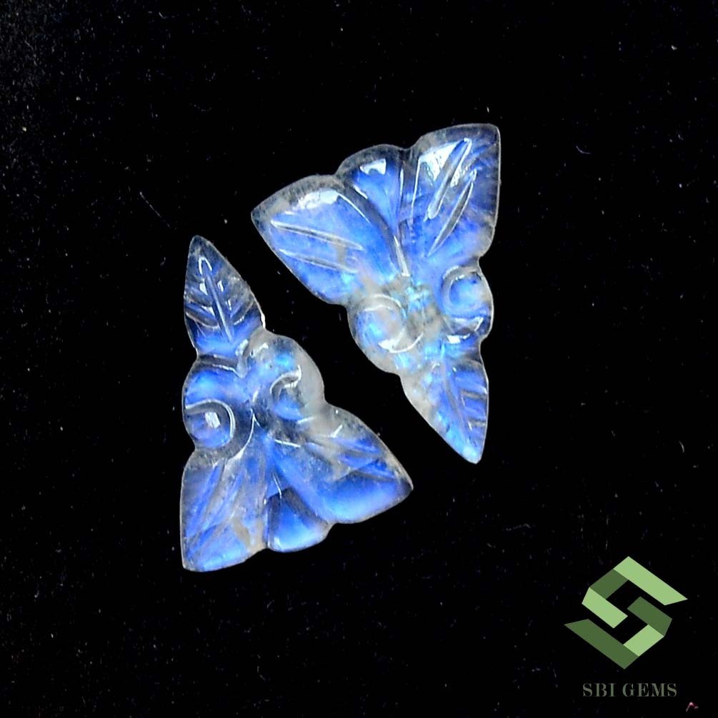 Natural Rainbow Moonstone Handmade Carving Pair 13×10 mm 3.91 CTS Loose Gemstone