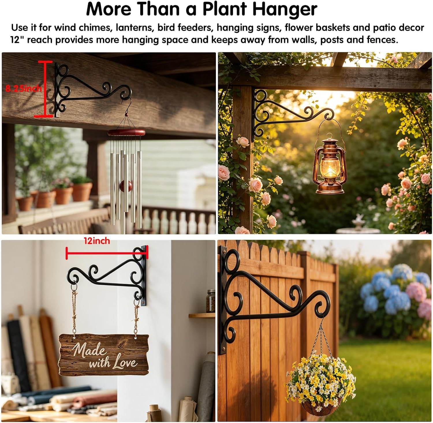 Retro Iron Hanging Plant Brackets, 12 Inch Heavy Duty Rust-Resistant Plant Hange
