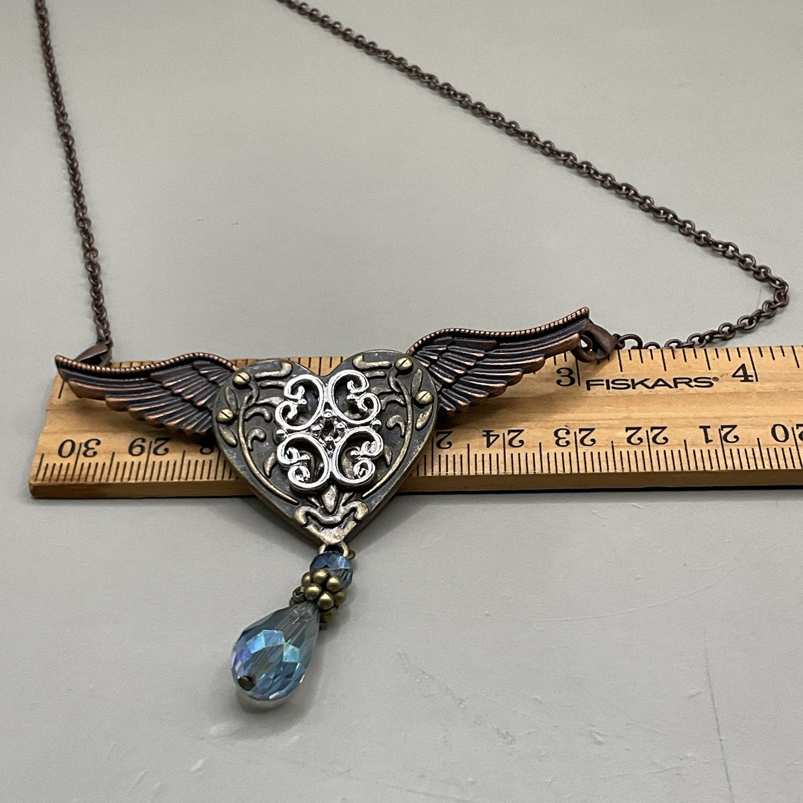 Alexa’s Angels Necklace Mixed Metal Heart Crystal Drop Pendant Brooch