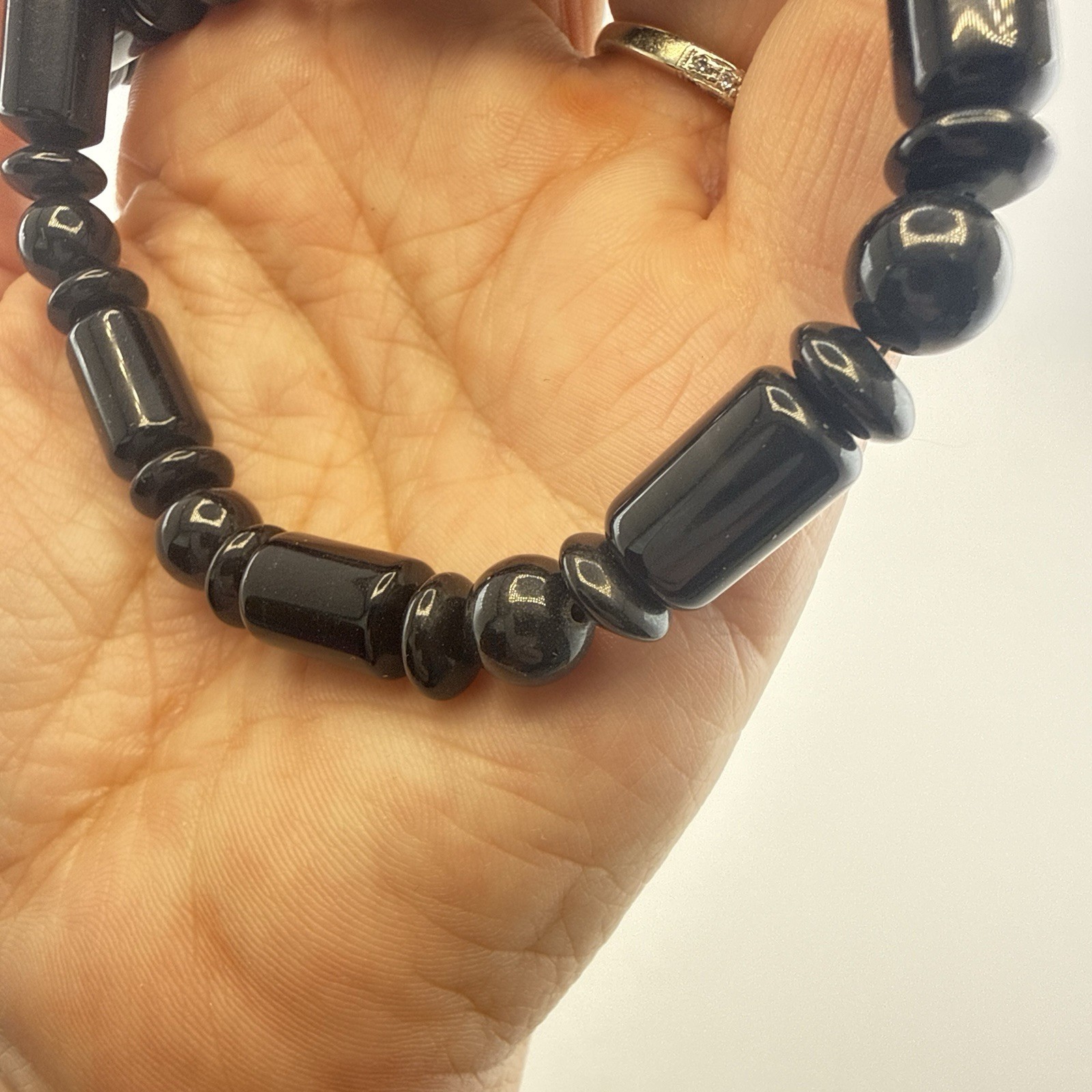 Jay King Necklace Black Onyx Polished Modern Tube Sterling Silver Beaded 925 DTR