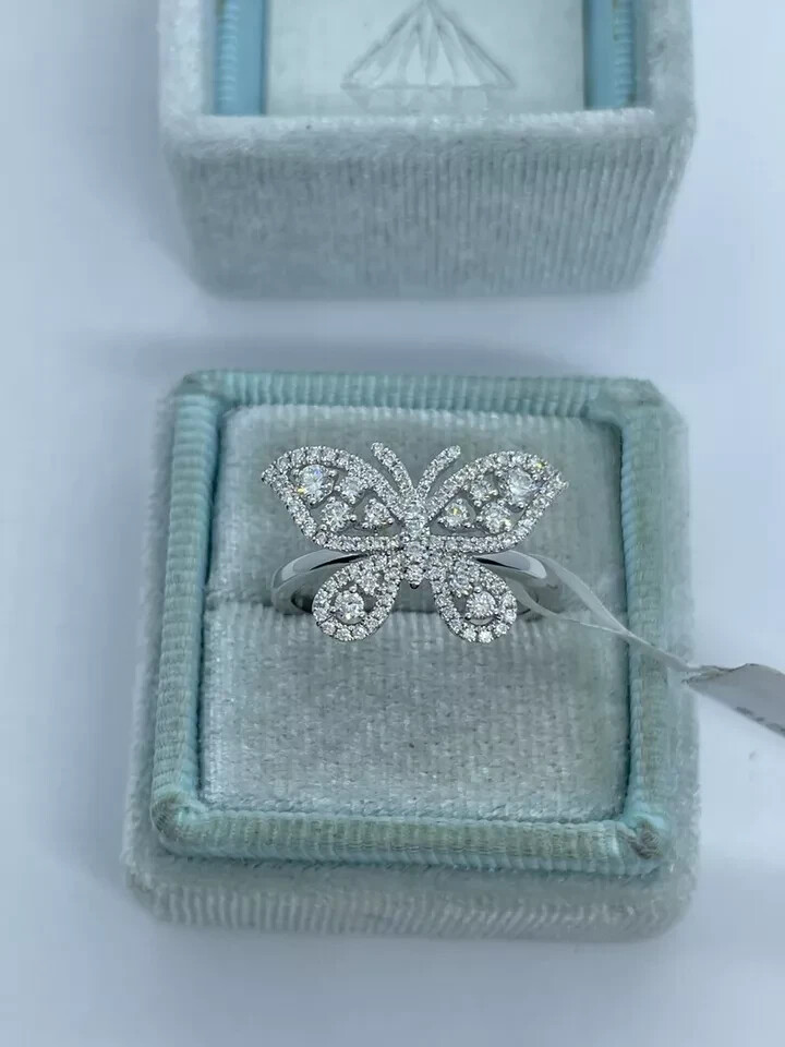 2Ct Real Moissanite Butterfly Engagement Ring 14K White Gold Plated Silver