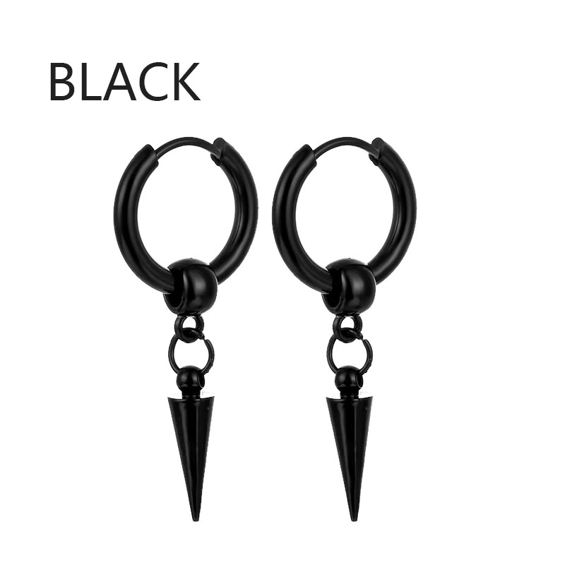 Black Punk Stainless Steel Stud Earrings Round Vintage Piercing Black Jewelry