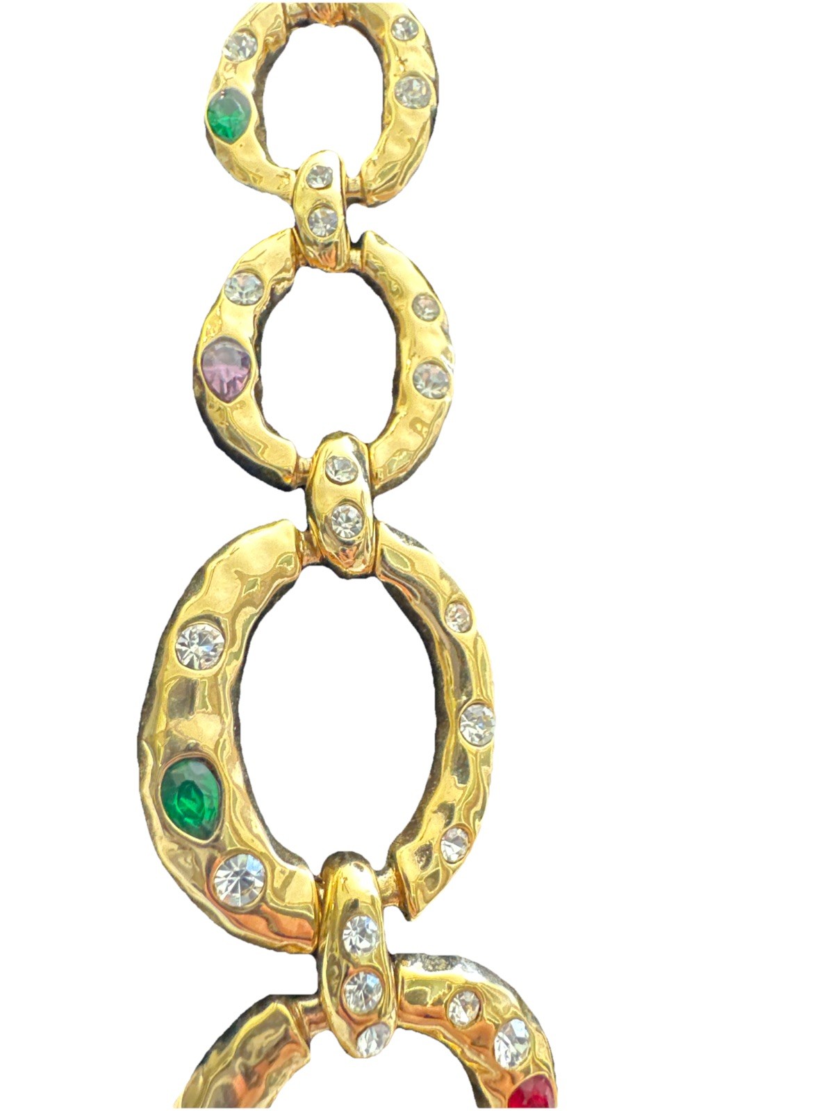 Vintage Chunky Open Link Gold Tone Multicolor Rhinestone 117g 18” Scaasi?