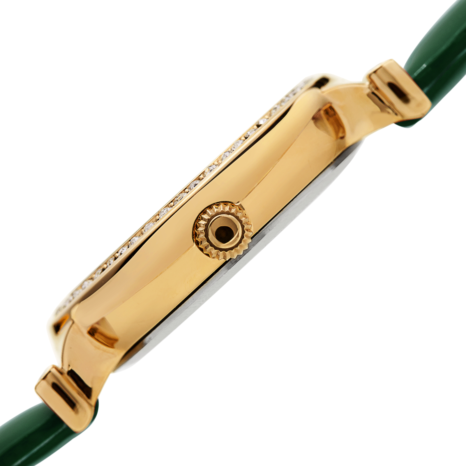 Women’s Burgi BUR230GN Green Swarovski Crystal Guilloche Leather Strap Watch