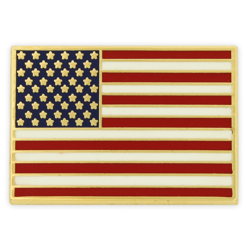 PinMart’s Gold Plated Made in USA Rectangle American Flag Enamel Lapel Pin